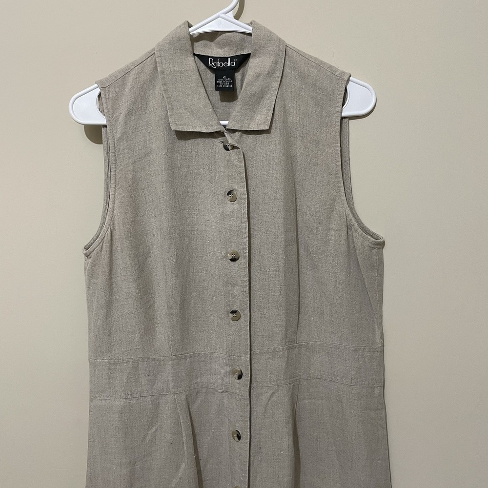 100%‎ Linen Button Front Collar Sleeveless Maxi Dress Coastal Size 12 Clean Girl
